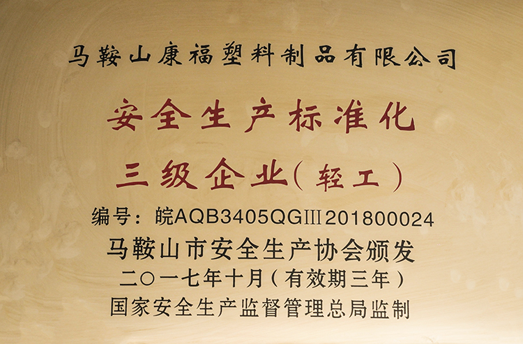 2017年度榮獲安全生產(chǎn)標準化三級企業(yè)（輕工）